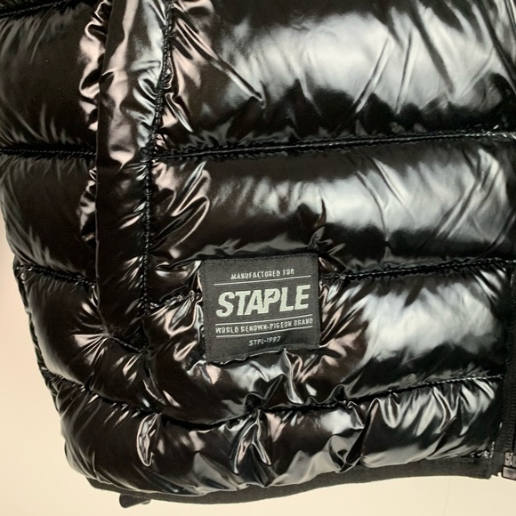 NWT Staple Pigeon Men’s Shinny Black Puffer Winter Jacket Streetwear XSmall - Picture 4 of 9